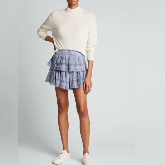 LoveShackFancy Ruffle Mini Skirt in Washed
Denim Hand Dye size L NWOT - Picture 2 of 8